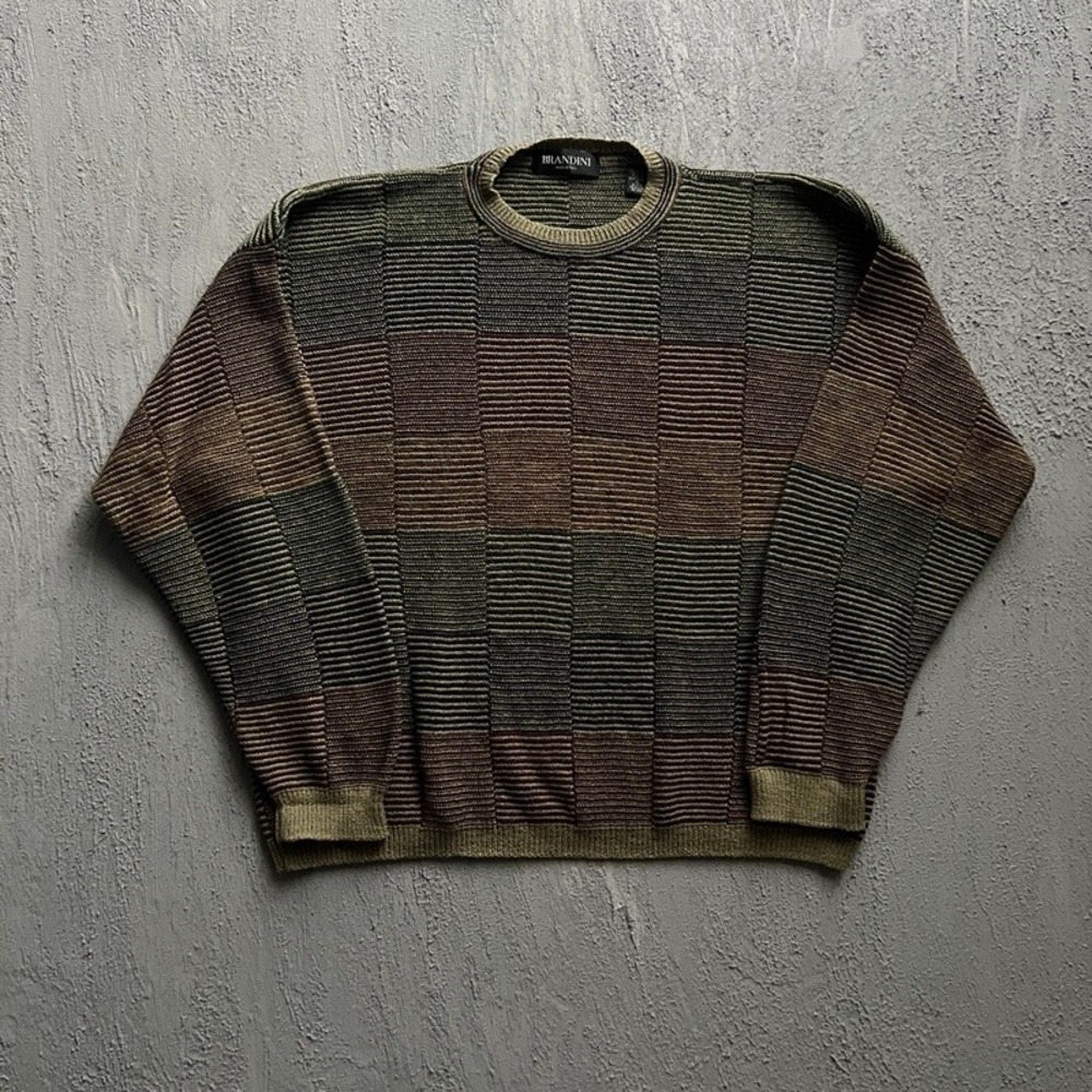 Vintage Brandini Sweater XL Green 1990s Colorblock Knit Italy